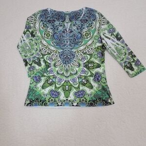 Green and Blue Patterned Women's Top